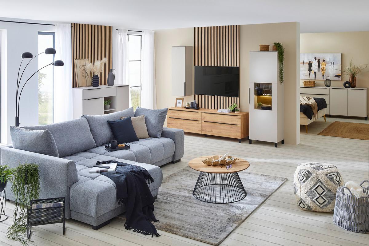 Kommode California in Graphitfarben/Eichefarben - Eichefarben/Graphitfarben, Modern, Holzwerkstoff/Metall (151/98/40cm) - Premium Living