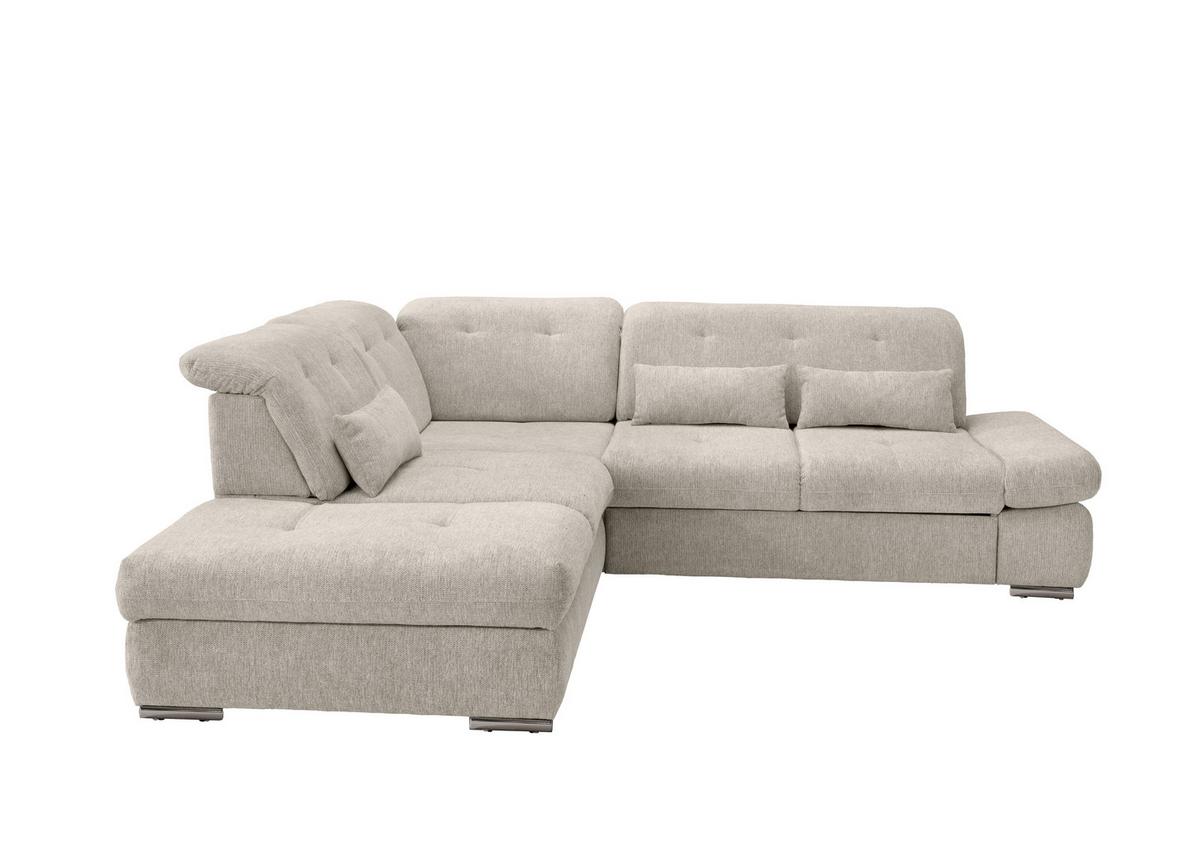 Ecksofa Dalida Beige Chenille m. Bettkasten - Chromfarben/Beige, Design, Textil/Metall (254/280cm) - Livetastic