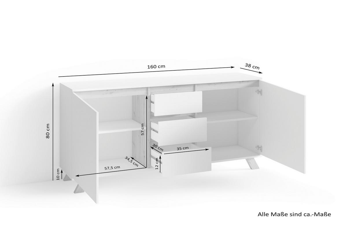 Sideboard B:160 cm Valentin 02 Weiß/Artisan Eiche Dekor - Weiß/Eiche Artisan, MODERN, Holzwerkstoff (160/76/38cm) - MID.YOU