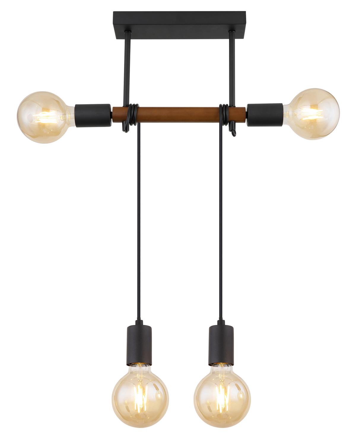 Viseča Svetilka 15541-4 Heinrich - črna/rjava, Basics, kovina/les (39/6/100cm) - Globo