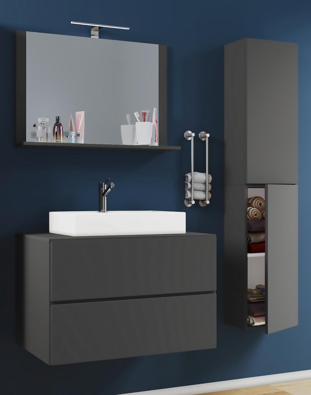 Badezimmer Lendas 4-tlg. ca. 114 cm Anthrazit - Anthrazit/Weiß, MODERN, Glas/Keramik (114cm) - MID.YOU