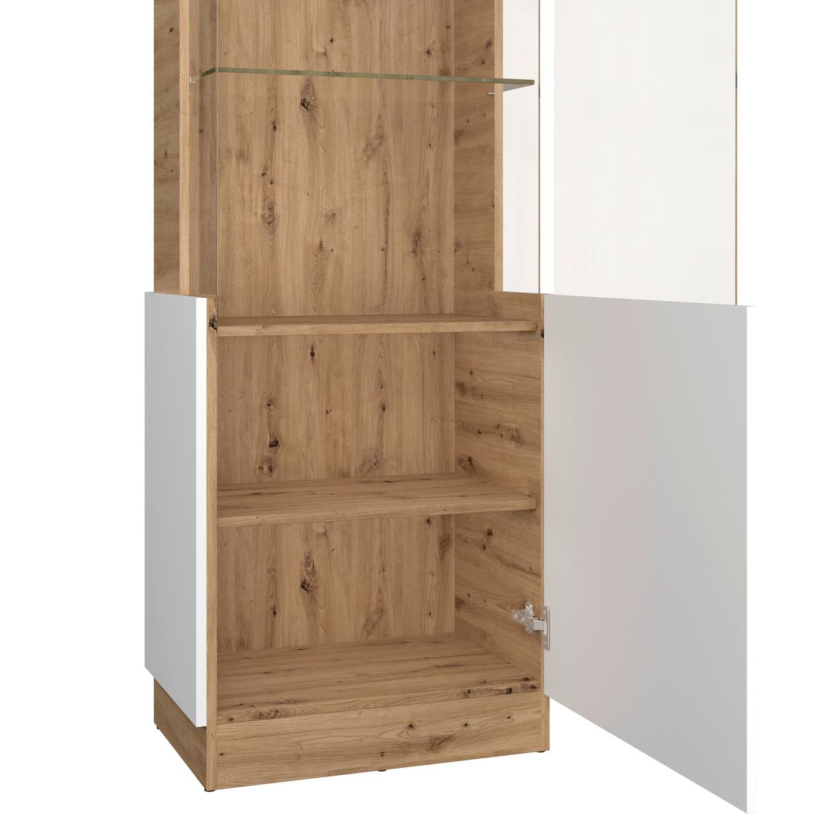 Vitrină CALABRIA - alb/culoare lemn stejar, Trend, sticlă/material pe bază de lemn (60,1/200,5/40cm) - Modern Living