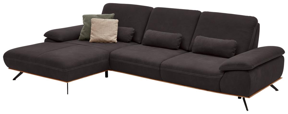 Wohnlandschaft Erling Dunkelbraun - Beige/Dunkelbraun, MODERN, Leder/Metall (187/89/322cm) - Premium Living