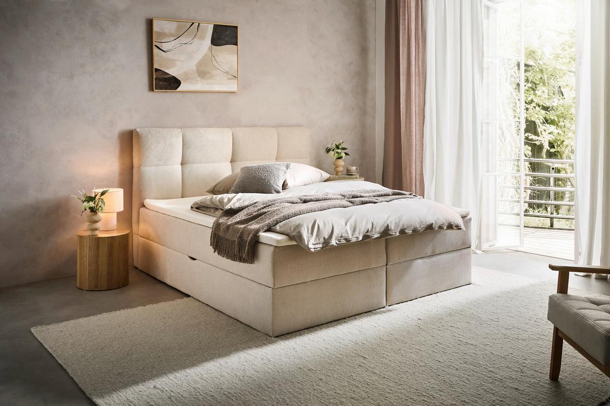 ŁÓŻKO SKRZYNIOWE ELLA - kremowy, Konventionell, tkanina (140/200cm) - Boxxx