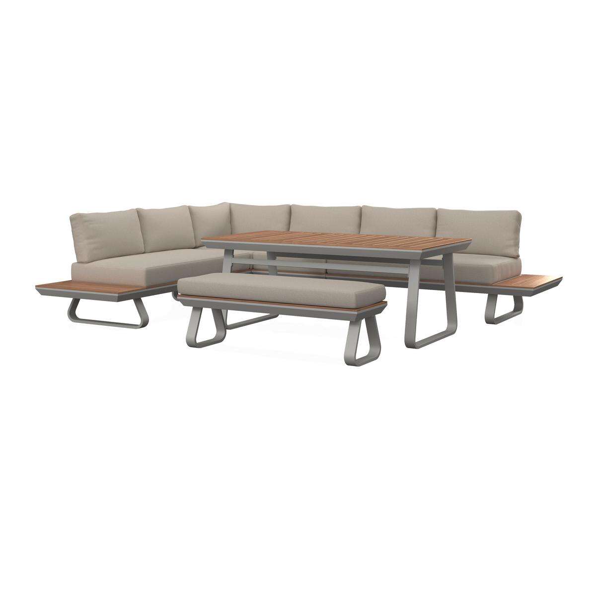 DINING-LOUNGESET EMMA - Creme/Hellgrau, Modern, Holz/Textil (248/318cm) - Bessagi Garden