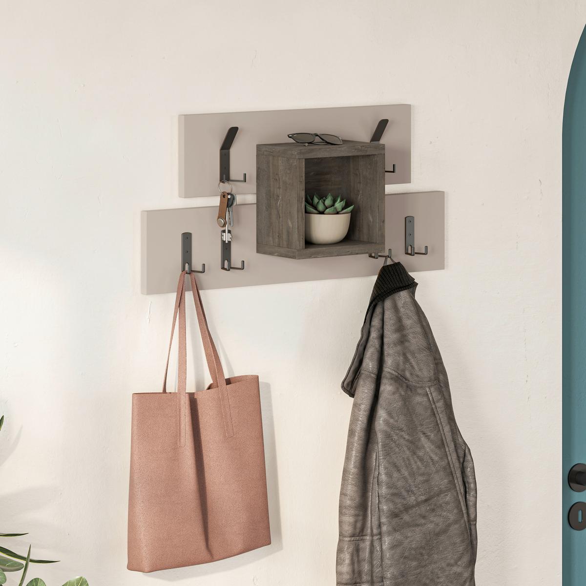 Wandgarderobe Lumina ca. 68x32x13 cm Mokka - Dunkelbraun/Mokka, Design, Holzwerkstoff/Metall (68/32/13cm) - Livetastic