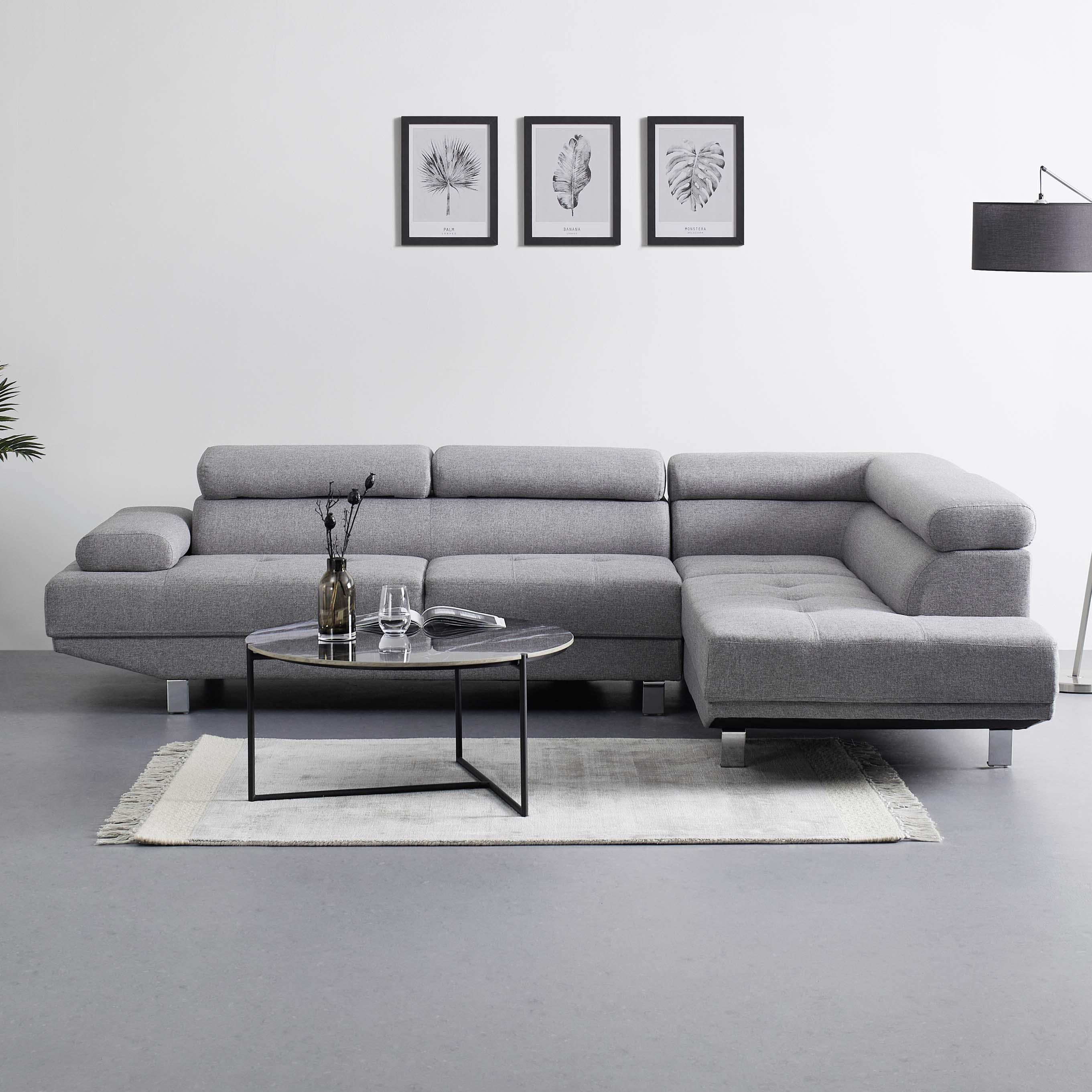Ecksofa Hellgrau "Emily" - Chromfarben/Hellgrau, Modern, Holz/Textil (267/70/195cm) - Bessagi Home