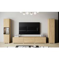 Wohnwand mit LED Berlin III Eichefarben - Eichefarben/Grau, Design, Glas/Holzwerkstoff (240/130/31cm) - P & B