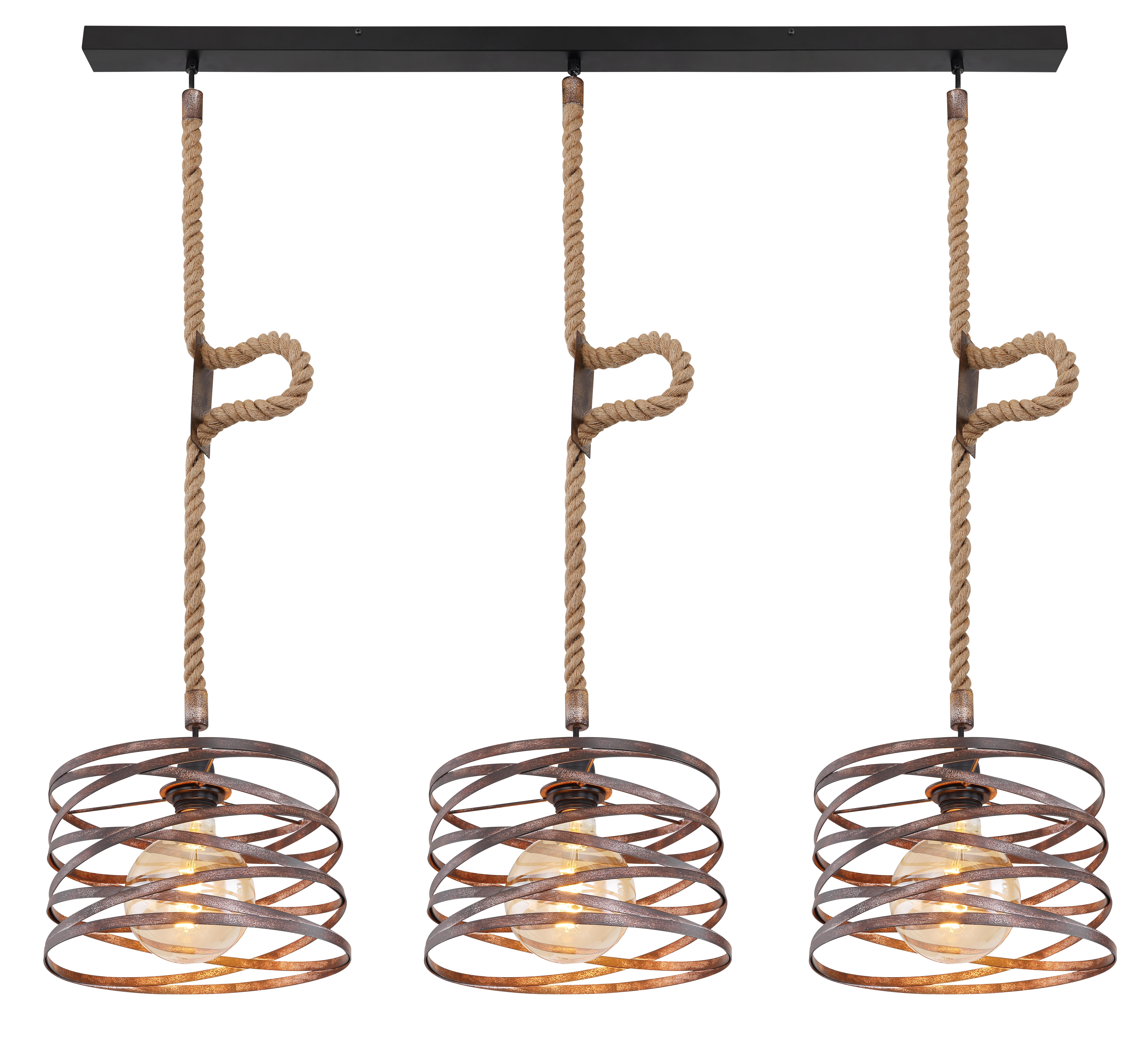Viseća Svjetiljka 15641-3h - boje hrđe/crna, Basics, metal/prirodni materijali (115/28/120cm) - Globo