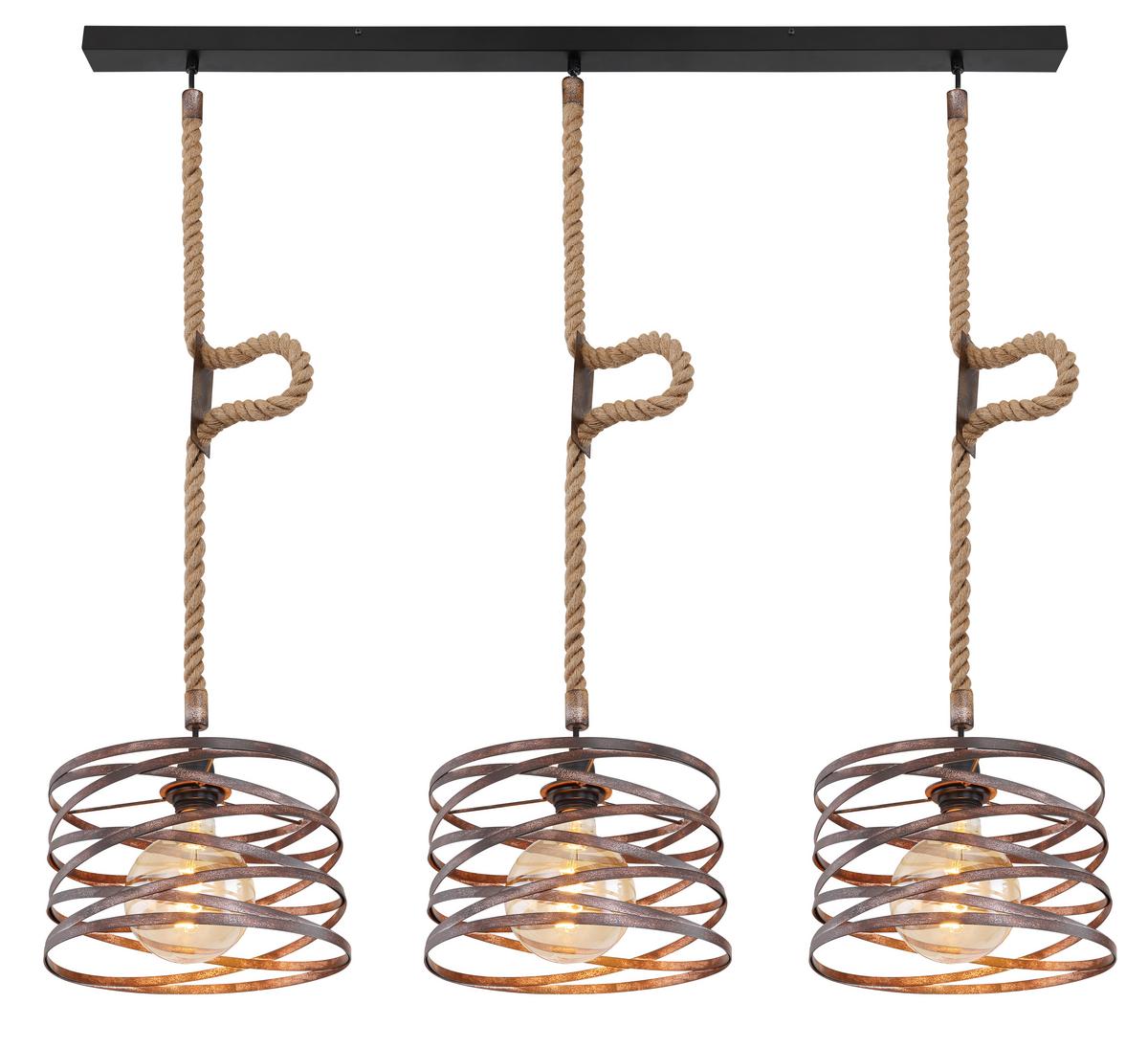 Hängeleuchte Marco Schwarz/Rostfarben max.60 Watt - Rostfarben/Schwarz, Basics, Naturmaterialien/Metall (115/28/120cm) - Globo