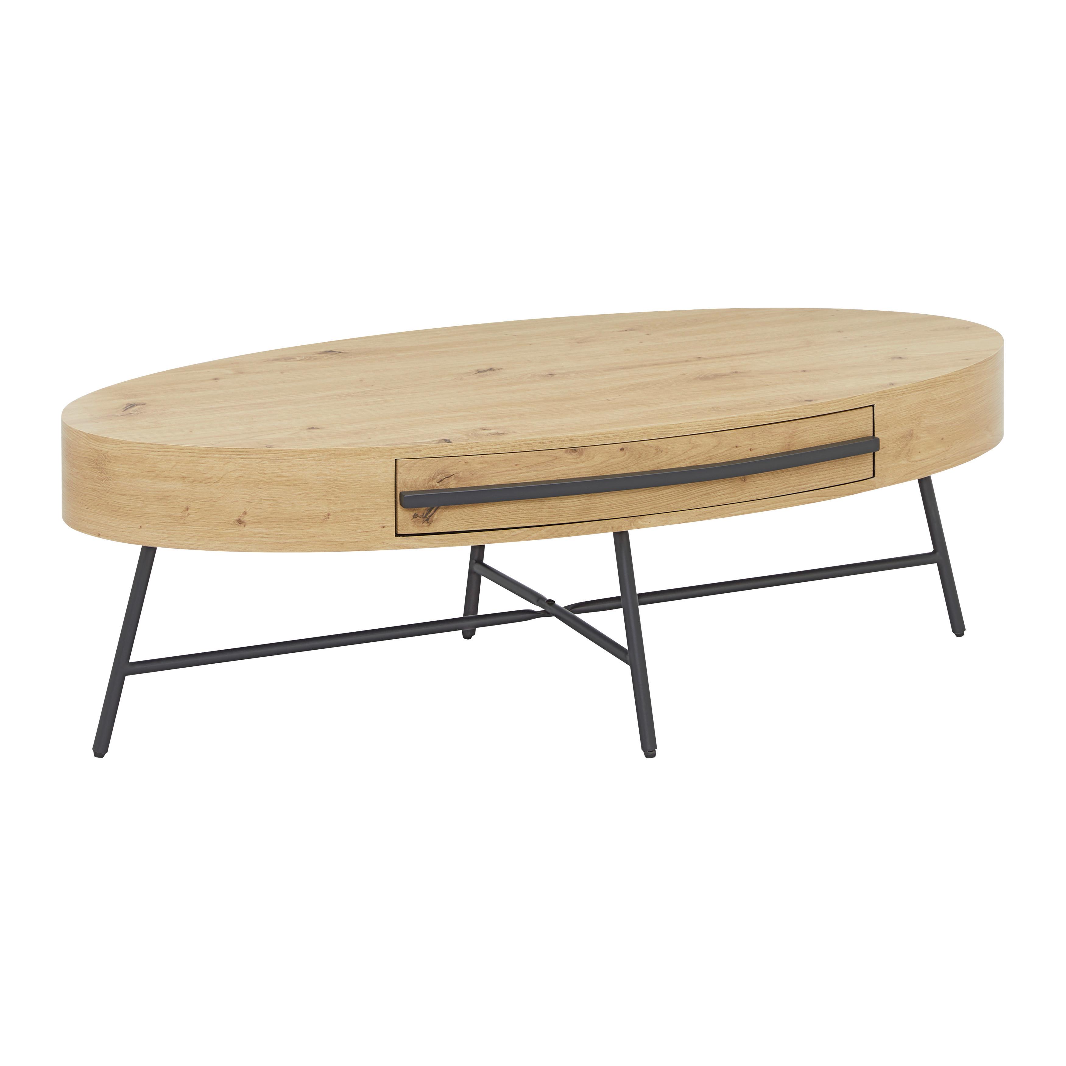 Couchtisch Emilia Eichefarben MDF mit Stauraum - Eichefarben/Schwarz, MODERN, Metall (120/60/40cm) - Bessagi Home