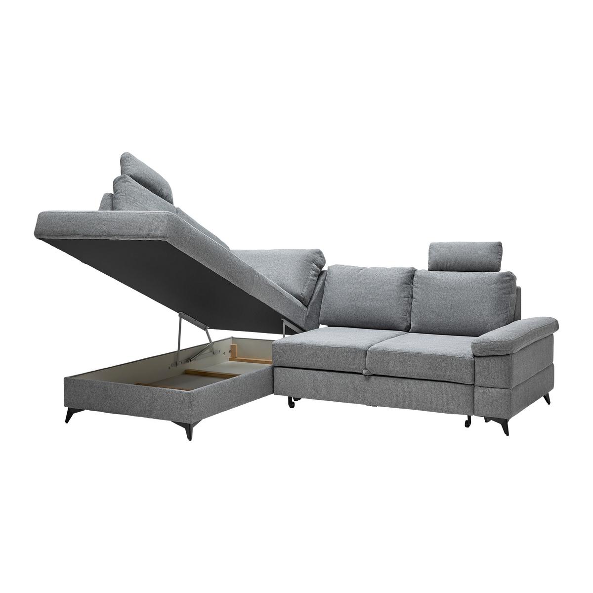 Ecksofa Sara Grau - Schwarz/Grau, MODERN, Textil/Metall (189/87-103/250cm) - Mömax