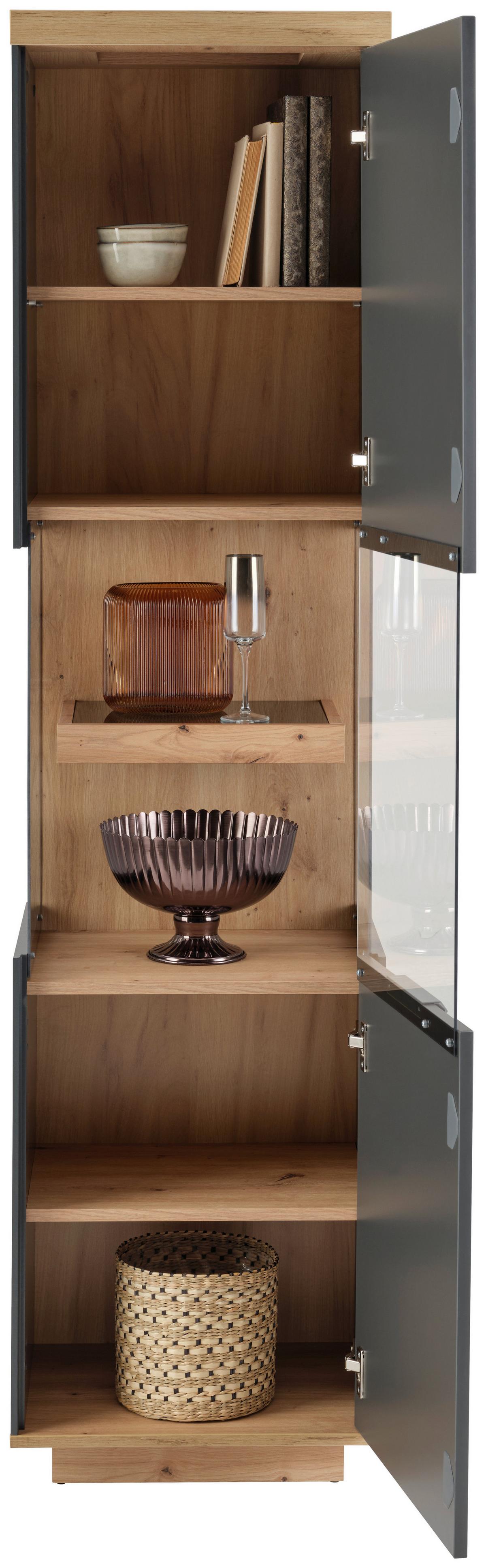Vitrină JAKE - stejar Artisan/antracit, Trend, sticlă/material pe bază de lemn (45,7/187/38cm) - Modern Living