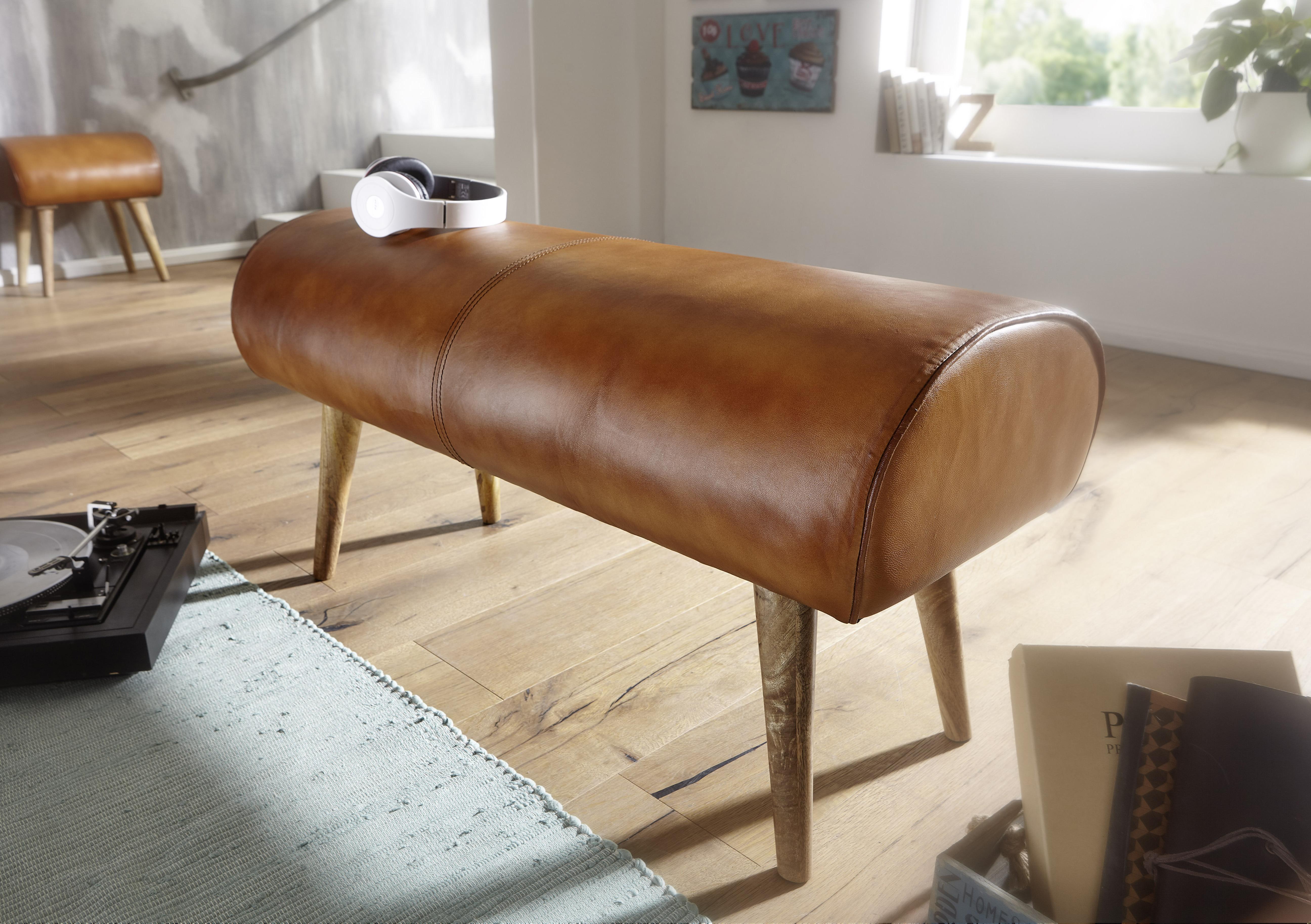 Klop Brez Naslona Sitzbank - naravne barve/rjava, Moderno, les/usnje (100/53/40cm) - MID.YOU
