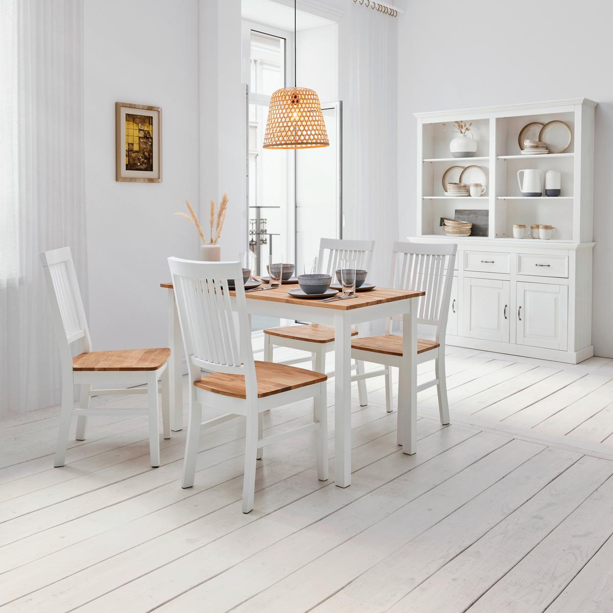 Esstisch Antalia in Holz Eiche massiv ca. 120x60 cm - Naturfarben/Weiß, MODERN, Holz (120/60/75cm) - Bessagi Home