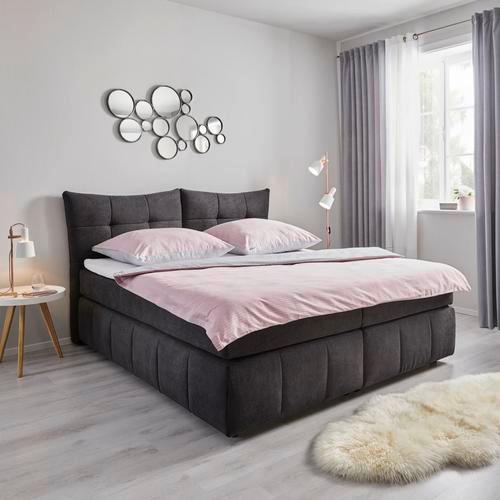 Boxspringbett in Grau ca. 180x 200 cm inkl. Topper 'Marlene' - Dunkelgrau, MODERN, Holz/Kunststoff (216/198/118cm) - Bessagi Home