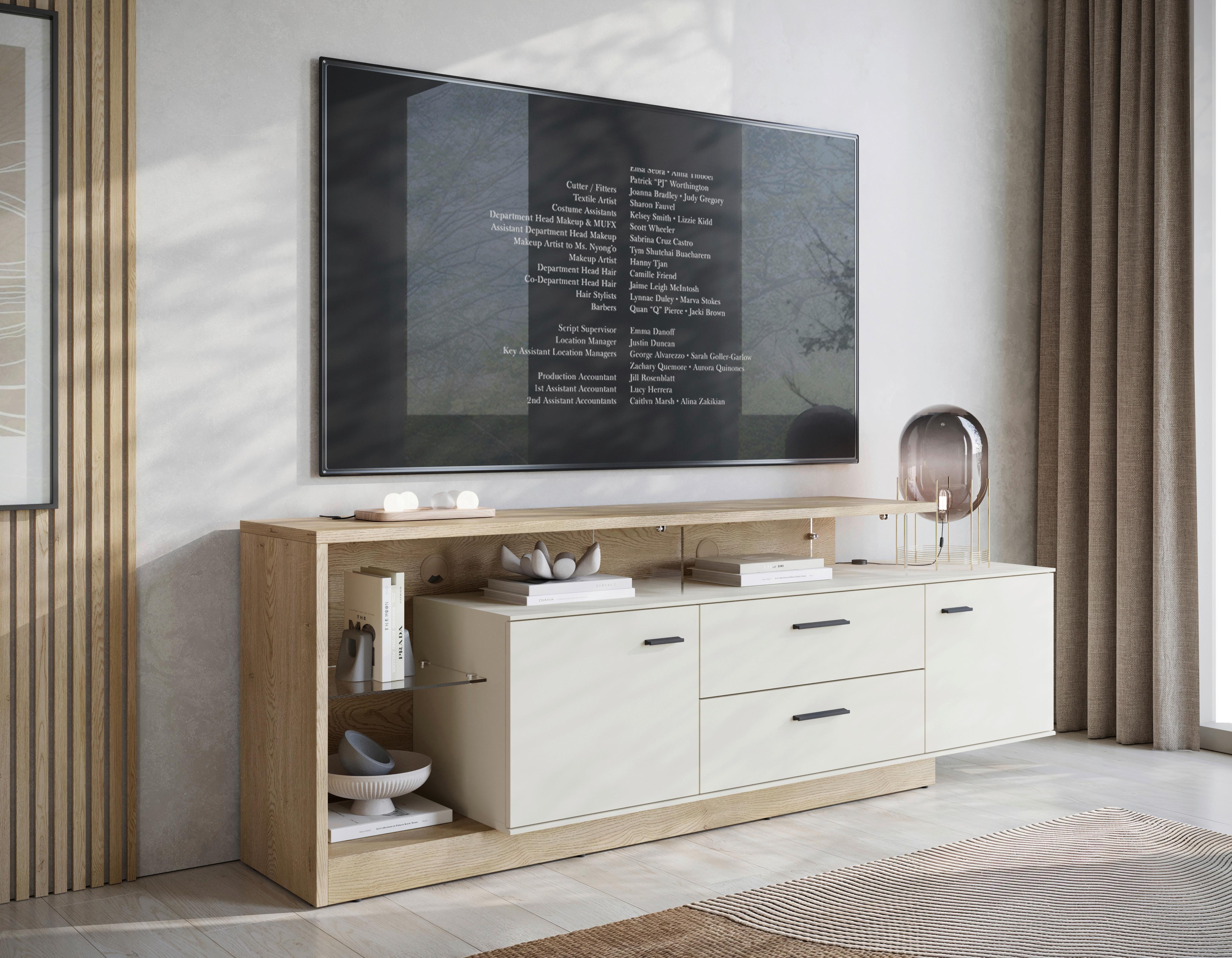 Tv-element Meolo, Kašmir, Barva Hrasta - kašmir/črna, Moderno, umetna masa/steklo (191,5/65,5/40cm)