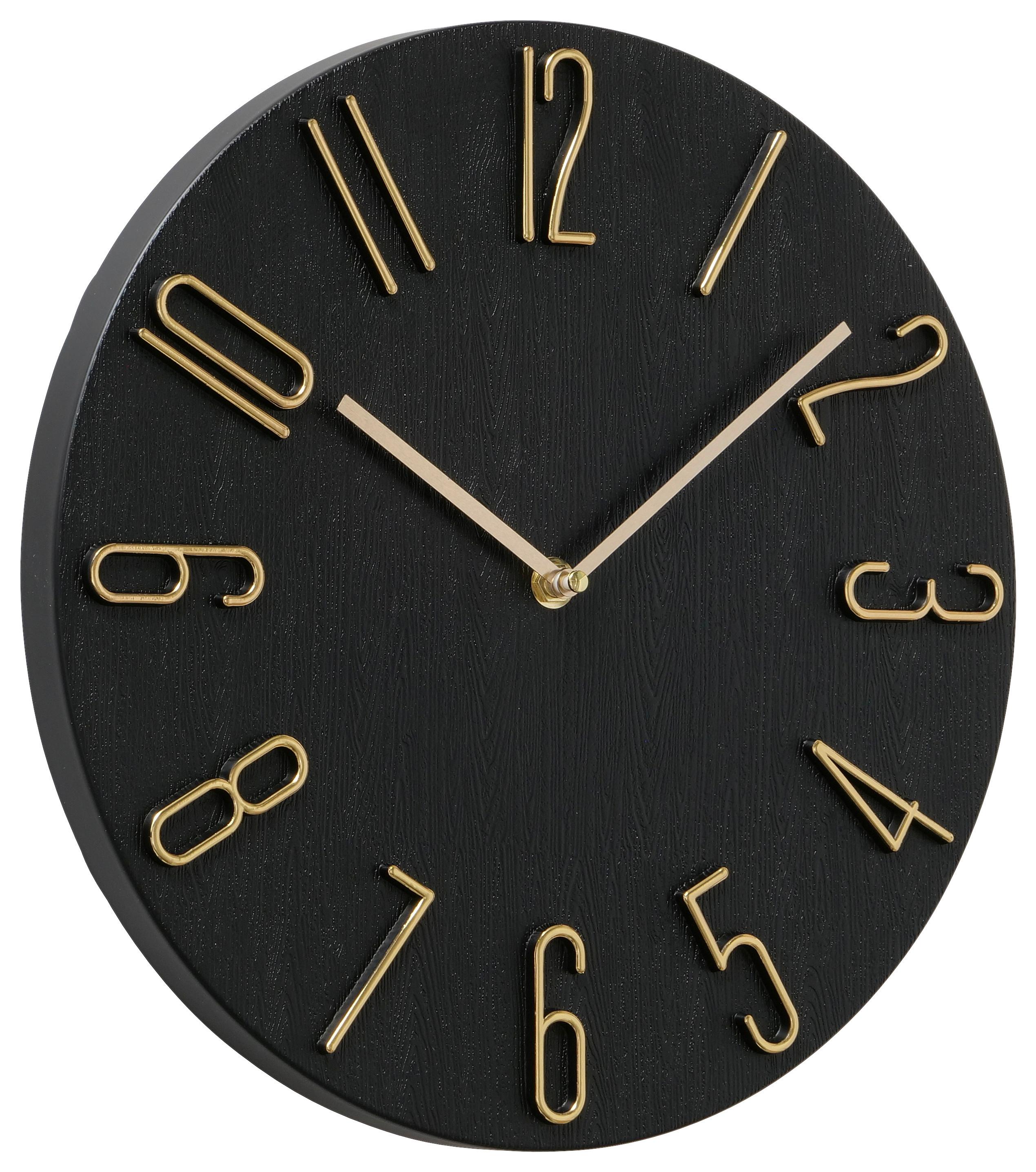 Wanduhr Tempo II Schwarz/Goldfarben - Goldfarben/Schwarz, Basics, Kunststoff (30/3,5cm) - Mömax