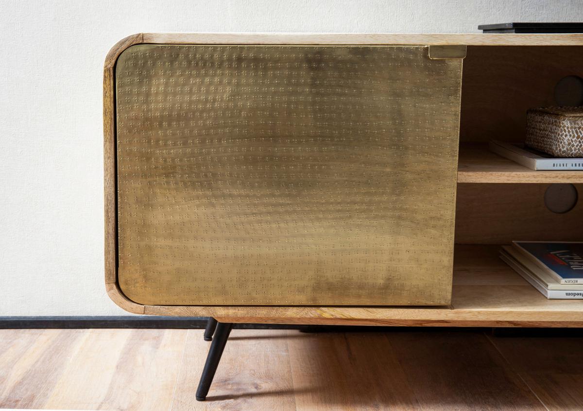 Nizka Omarica Mango, Pravi Les - zlate barve/črna, Design, kovina/les (160/55/41cm) - MID.YOU