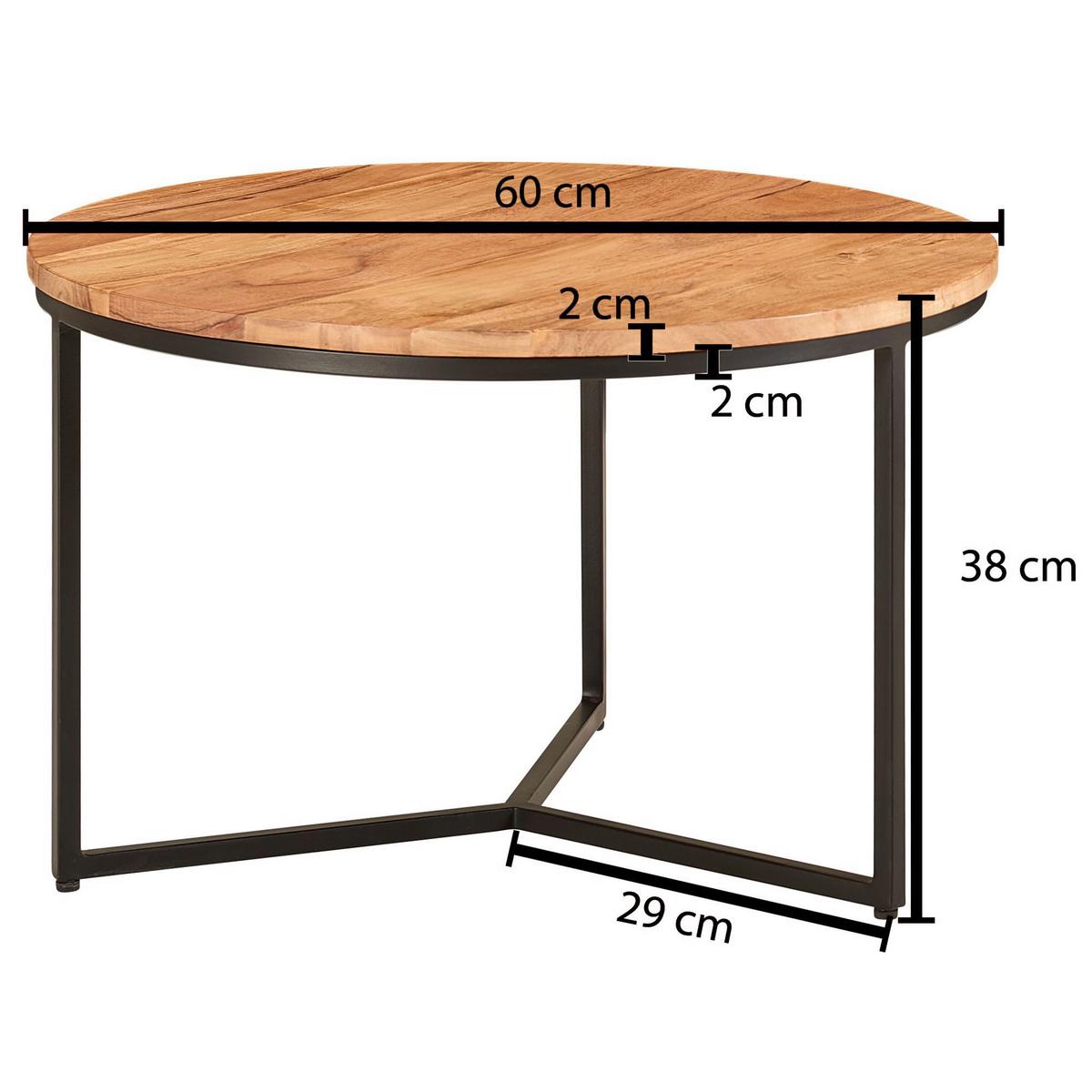Klubska Miza Wl6.368 - črna/barve akacije, Moderno, kovina/les (60/60/38cm) - MID.YOU