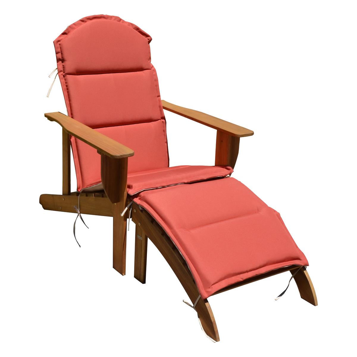 Sonnenliege Harper Holz ca. 142x70x93 cm Rot/Weiß - Eukalyptusholzfarben/Rot, Basics, Holz (142/70/93cm) - Gardenson