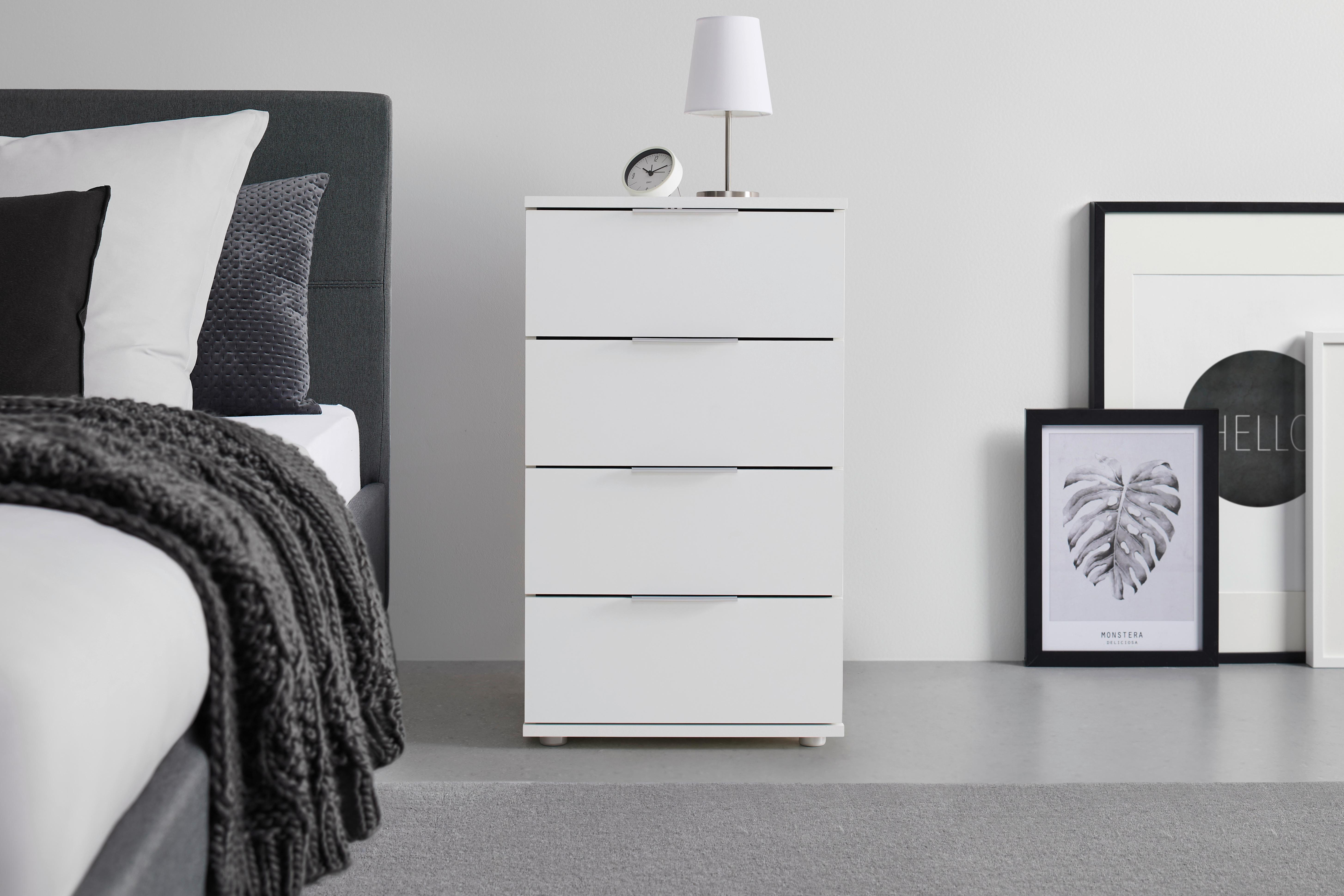 SÄNGBORD CUATRO - vit/silver, Klassisk, trämaterial/plast (46/79/42cm) - Modern Living