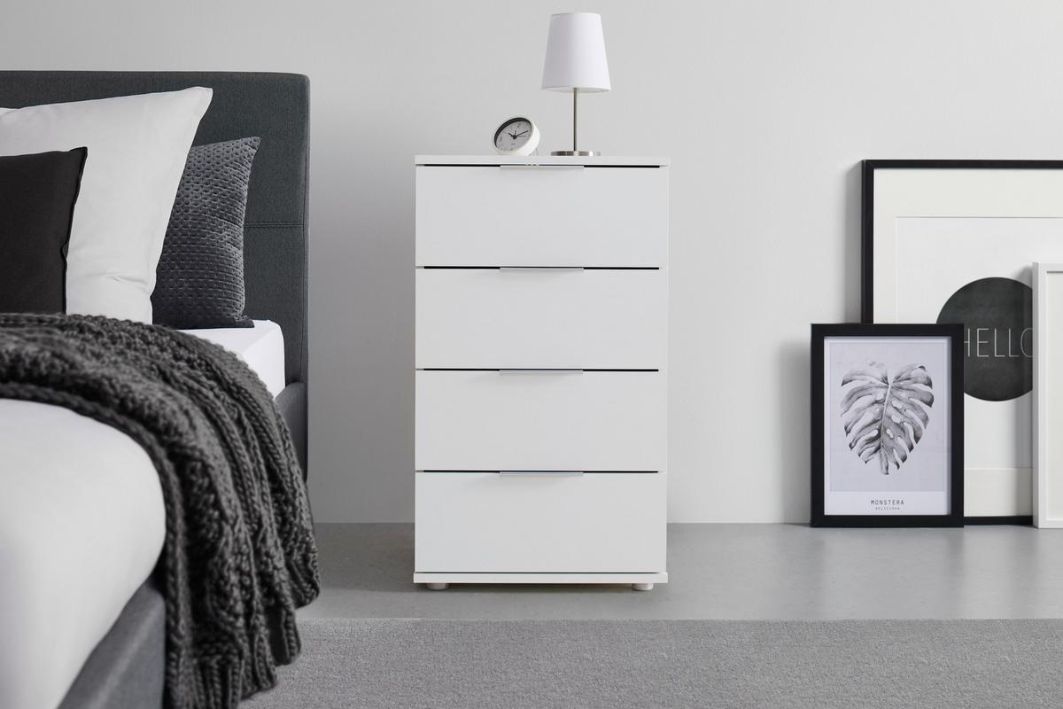 Nachtkästchen Cuatro Weiß - Silberfarben/Weiß, KONVENTIONELL, Holzwerkstoff/Kunststoff (46/79/42cm) - Modern Living