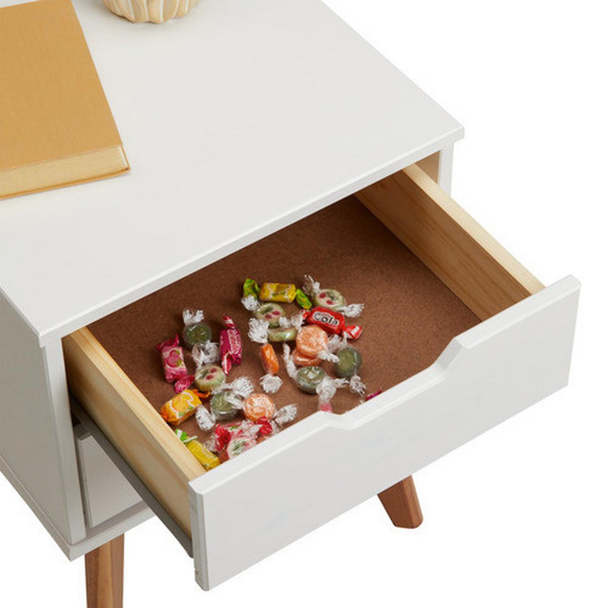 Nachttisch aus Kiefer massiv - Weiss, Modern, Holz (40/52/40cm) - Zandiara