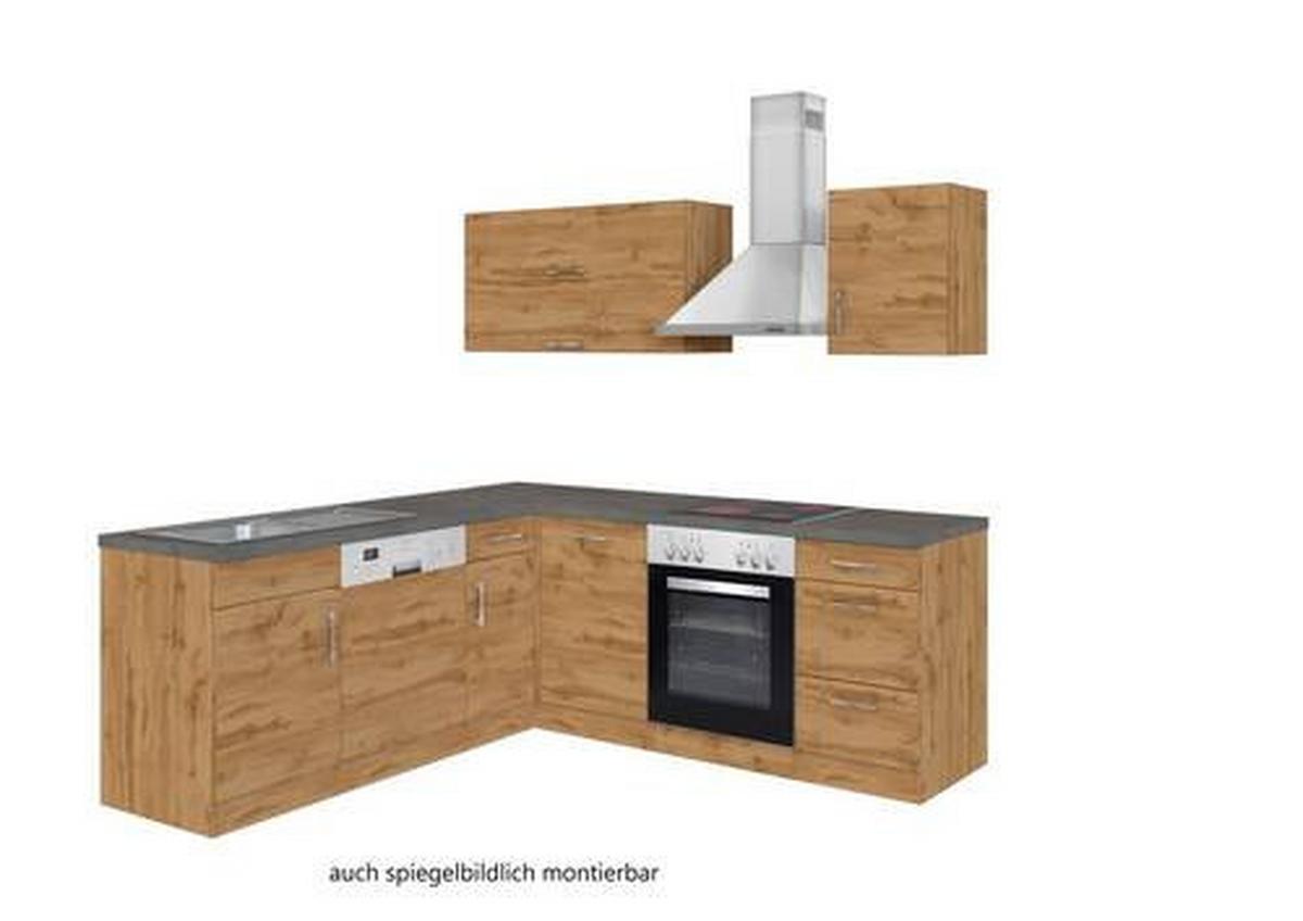 Eckküche Winkelblock mit Geräten ca. 210x210 cm Eiche - Chromfarben/Schieferfarben, MODERN, Holzwerkstoff/Metall (210/210cm) - Held