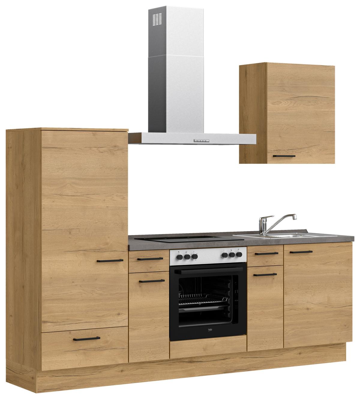 Küchenblock Structura Low m. Geräten Eiche - Schieferfarben/Eichefarben, MODERN, Holzwerkstoff/Metall (240cm) - Nobilia