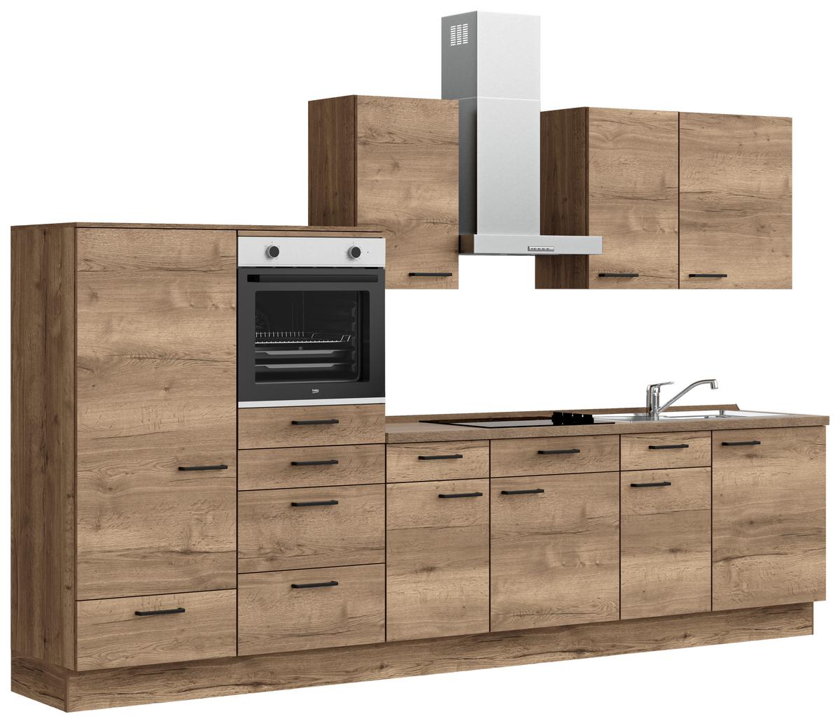 Küchenblock Structura Low m. Geräten Eiche dunkel - Eiche dunkel/Eichefarben, MODERN, Holzwerkstoff/Metall (330cm) - Nobilia