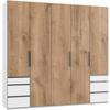 Drehtürenschrank mit Laden B: 250 cm Level, Weiß/Eiche Dekor - Chromfarben/Eichefarben, MODERN, Holzwerkstoff (250/236/58cm) - MID.YOU