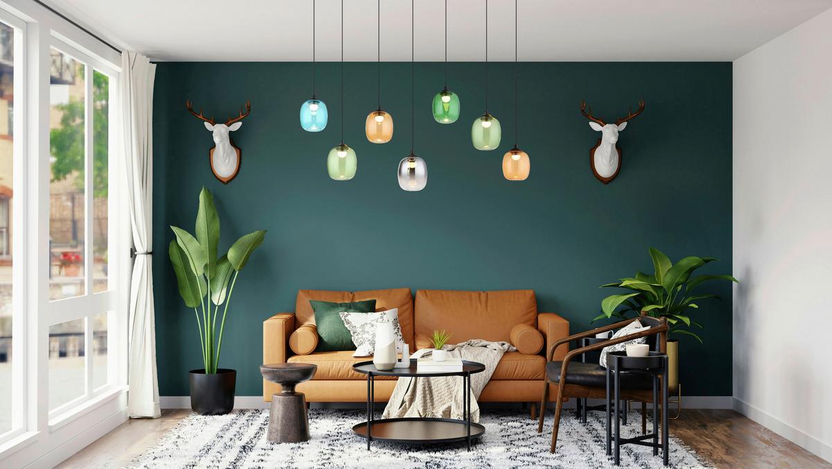 LED-HÄNGELEUCHTE 31470708 MINARA - Blau/Dunkelgrün, Lifestyle, Glas/Kunststoff (102/32/150cm) - Globo