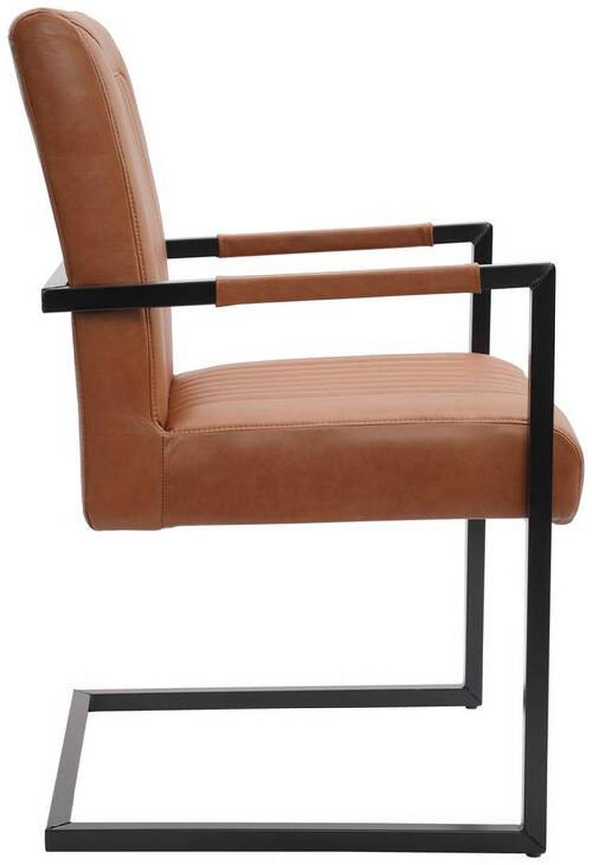 KRZESŁO Z PODŁOKIETNIKAMI LEONIE - czarny/koniak, Design, skóra/metal (55/91/64cm) - Ambia Home