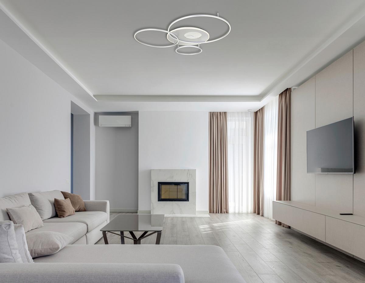 LED-Deckenleuchte Befer Opal/Silber max. 70 Watt - Silberfarben/Opal, MODERN, Kunststoff/Metall (126,4/105,3/13cm)