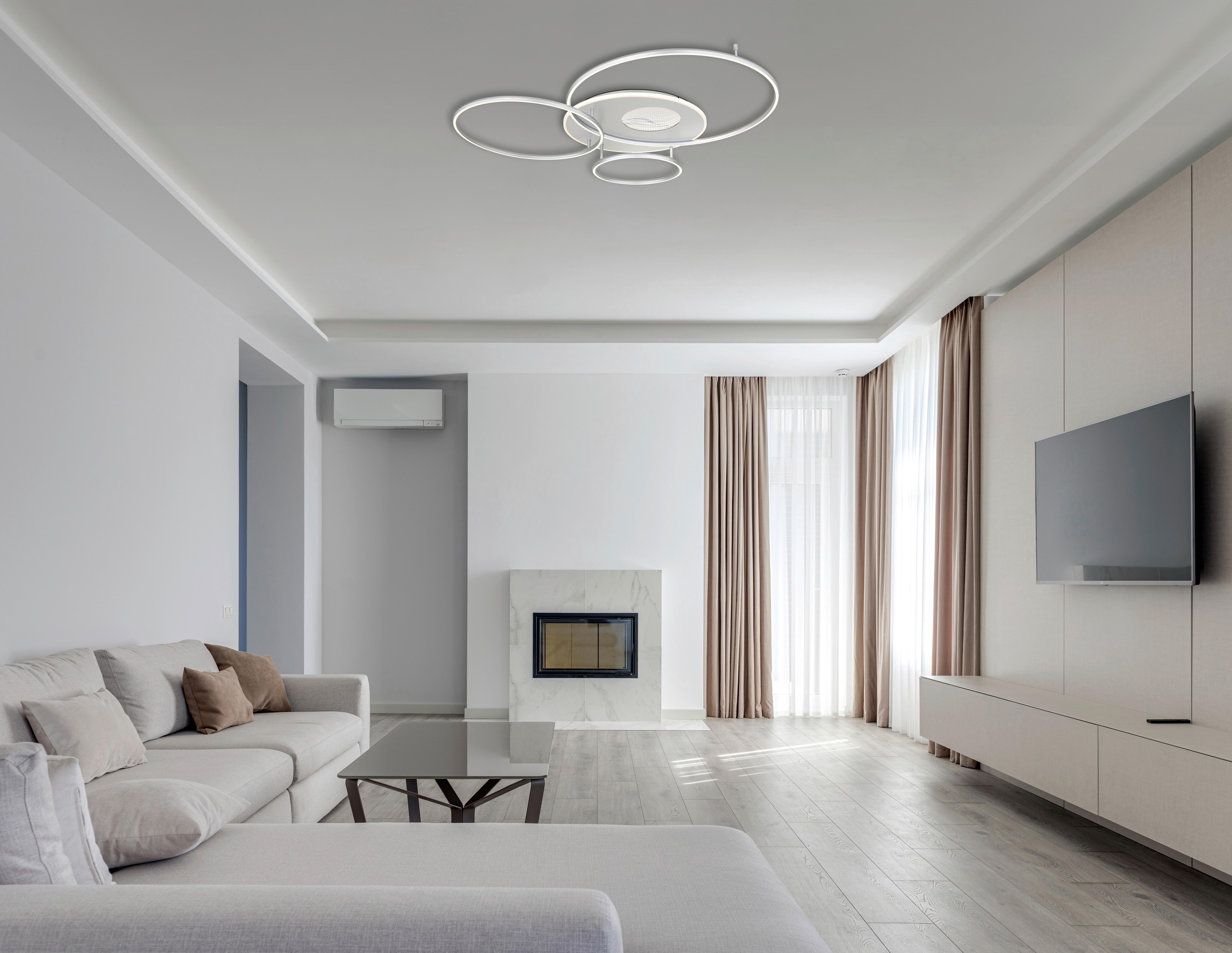 LED-TAKLAMPA BEFER - opal/silver, Modern, metall/plast (126,4/105,3/13cm)