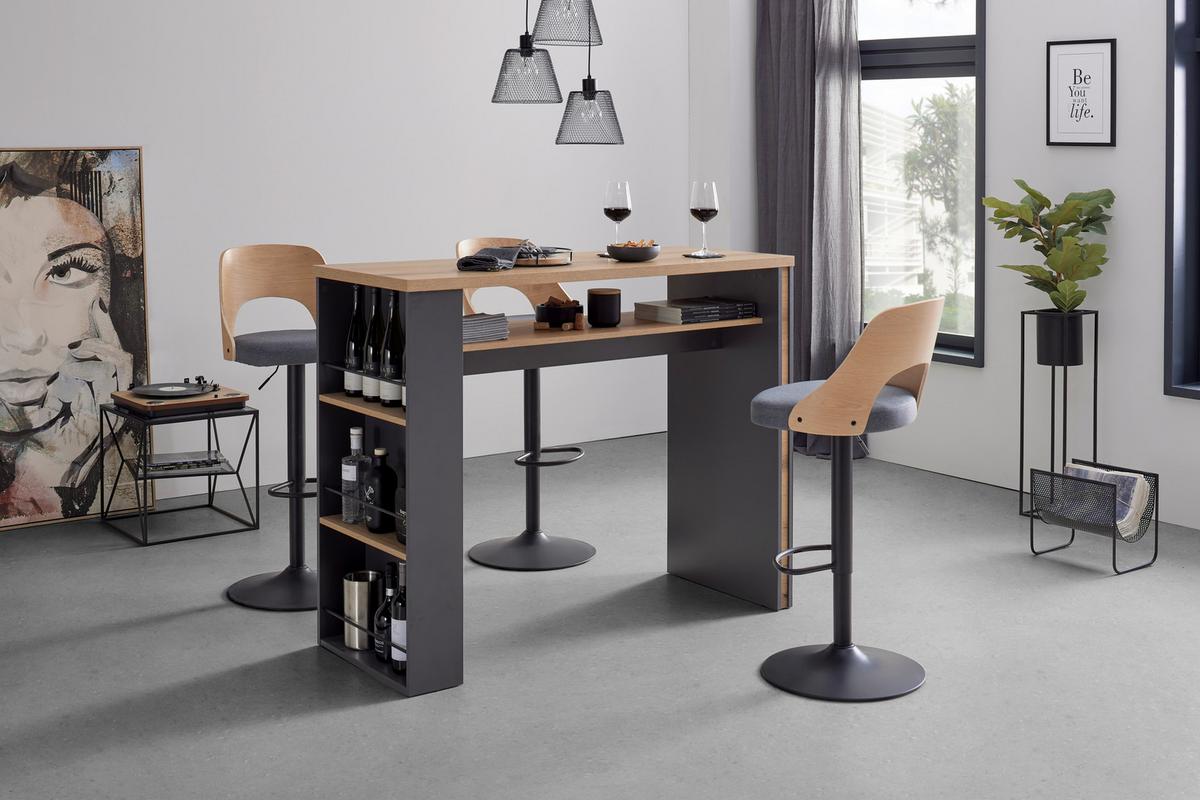 Barhocker in Dunkelgrau/Natur - Eichefarben/Dunkelgrau, Design, Holz/Textil (47/113/51cm) - Mömax