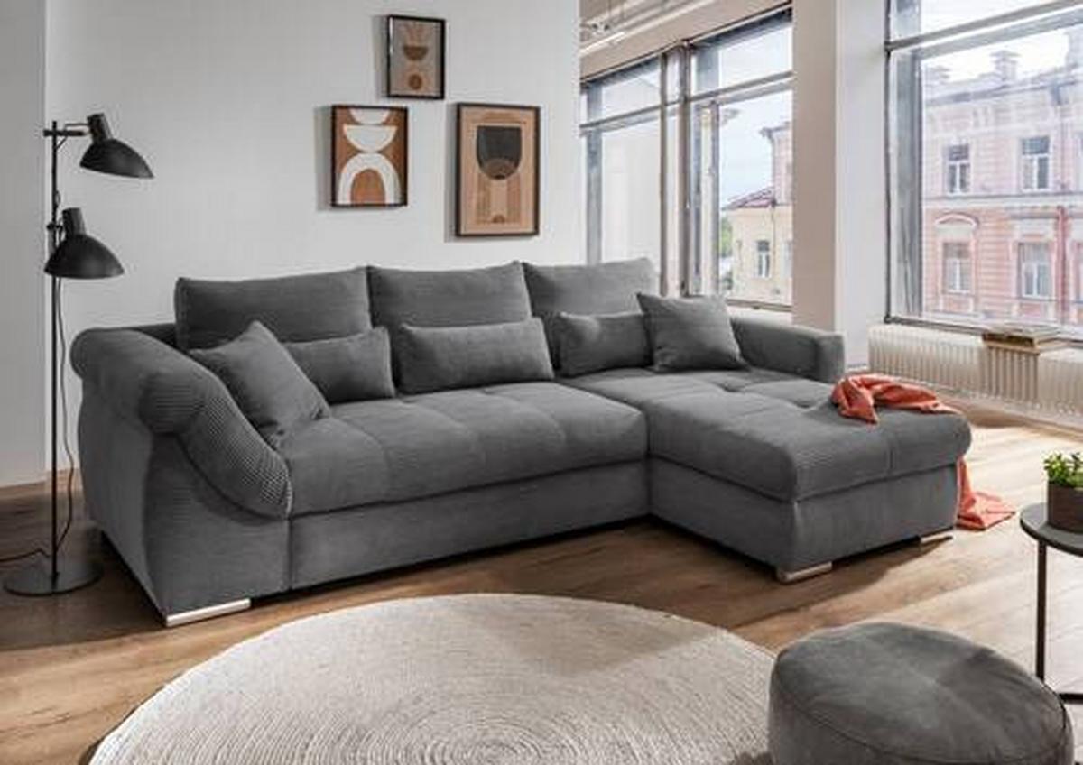 Wohnlandschaft Frederico Grau Cord - Chromfarben/Grau, MODERN, Holz/Textil (302/188cm) - MID.YOU