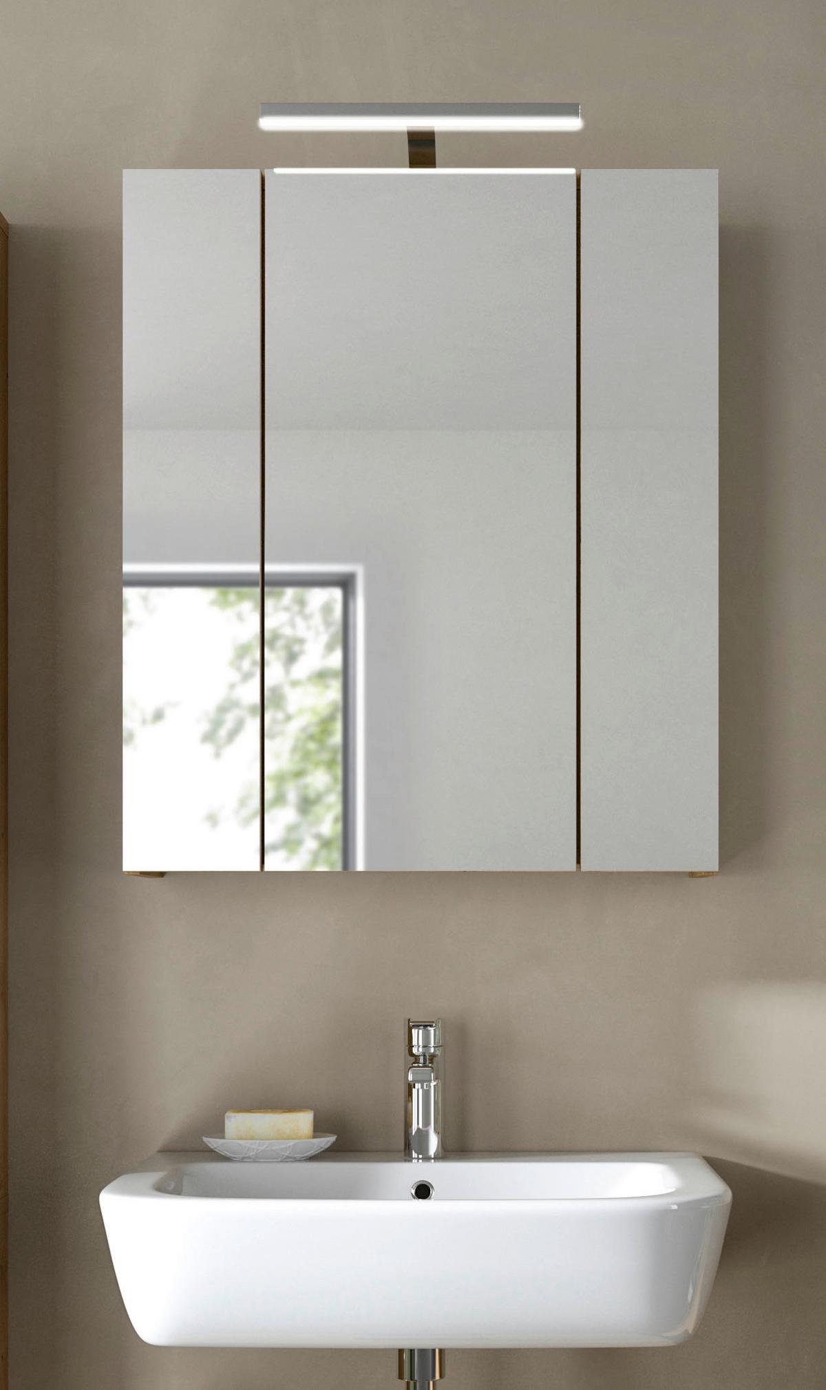 Element S Ogledalom Ice - hrast Artisan, Basics, drvni materijal (60/70/18cm) - MID.YOU