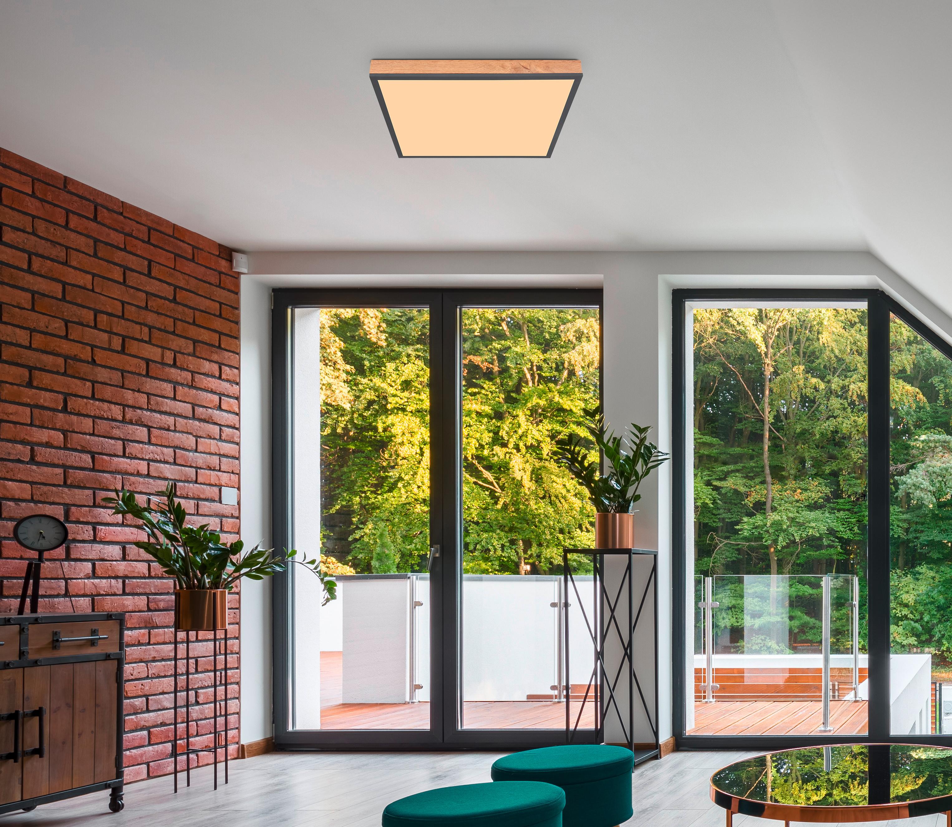 Led Mennyezeti Lámpa Mopi 45/45 - grafitszürke/opál, Modern, műanyag/fa (45/45/6,5cm) - Mömax