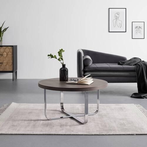Couchtisch Carl Eichefarben MDF Rund - Chromfarben/Eichefarben, MODERN, Holz/Metall (80/80/42cm) - Bessagi Home