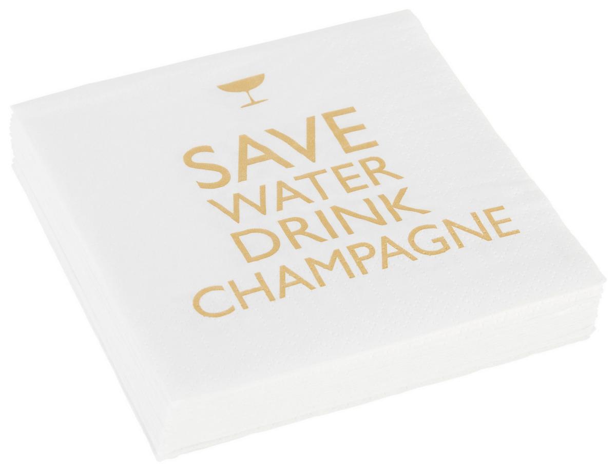 Cocktailserviette Linda in Weiß/Goldfarben - Goldfarben/Weiß, KONVENTIONELL, Papier (25cm)