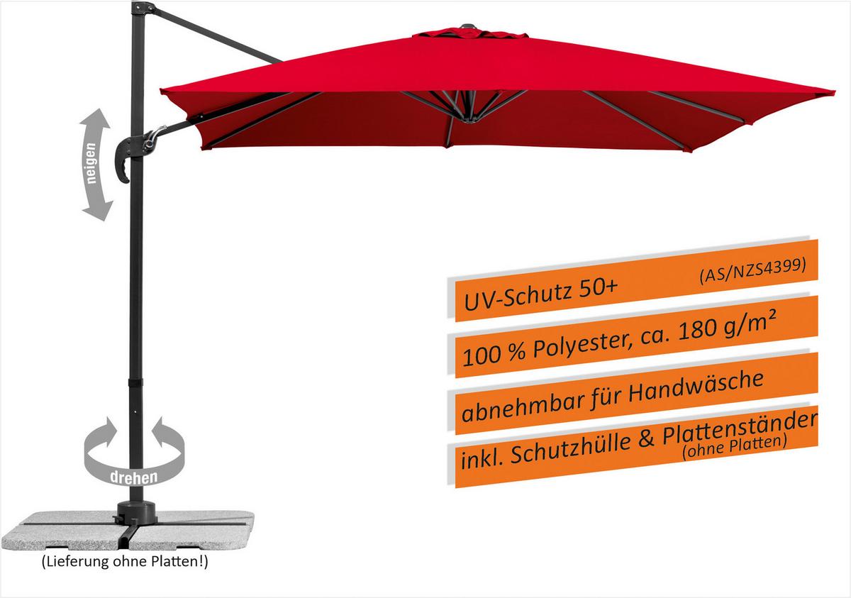 Ampelschirm Rhodos Junior ca.338x239x270cm Rot - Anthrazit/Rot, Basics, Textil/Metall (338/239/270cm) - Schneider