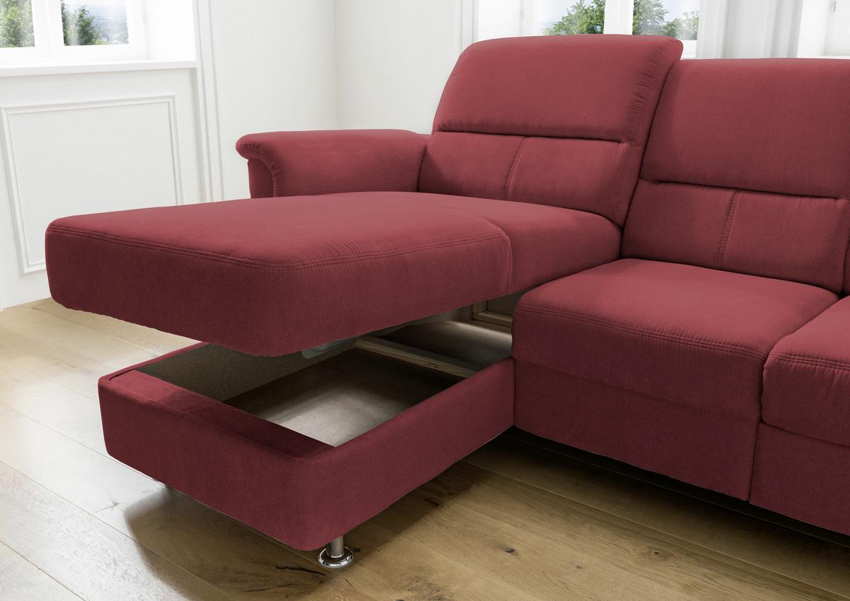 Ecksofa Parole Rot USB Anschluss Mikrof. - Chromfarben/Rot, MODERN, Textil/Metall (165/231cm) - Livetastic