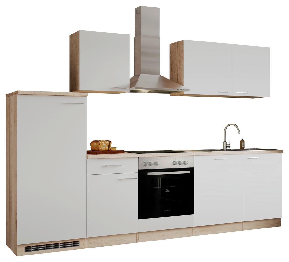 Küchenblock Economy Weiß/Eiche mit Geräte B: ca. 280 cm - Eichefarben/Weiß, Basics, Holzwerkstoff (280cm) - Respekta