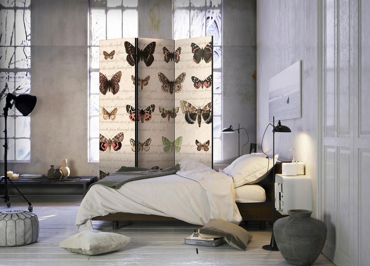 Paravan Butterflies, 3-Delni, Dvostranski - bež/rjava, Basics, tekstil/les (135/172/3cm) - artgeist