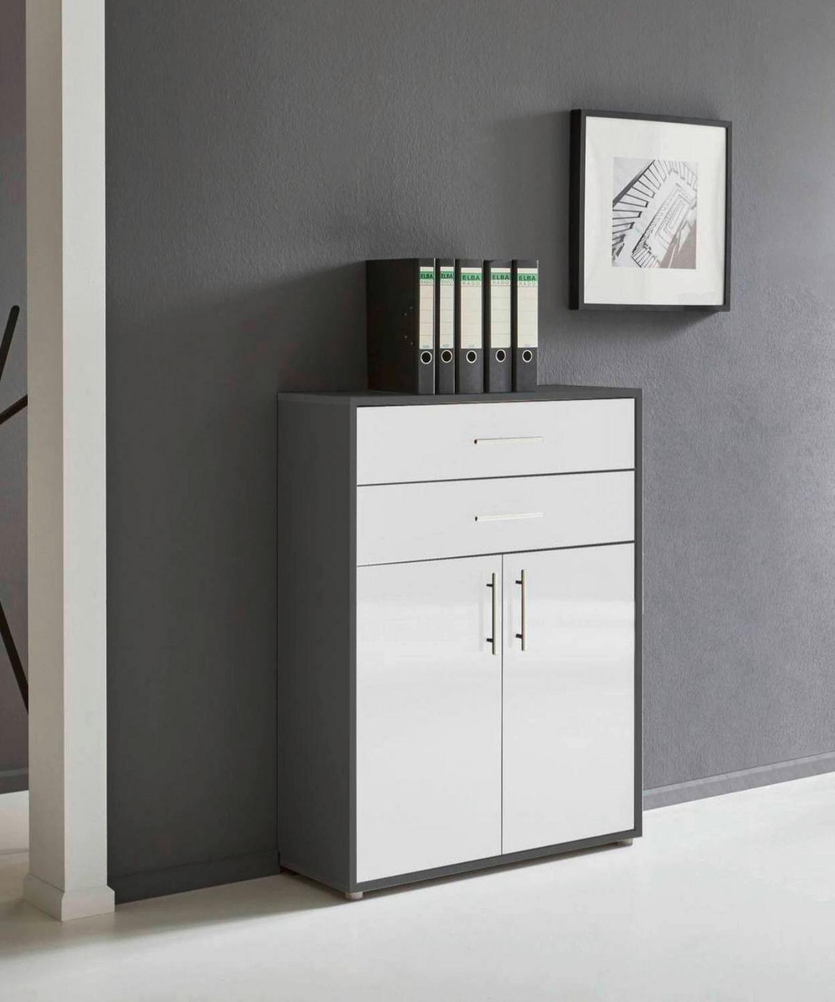 AKTENSCHRANK OFFICE EDITION - Weiß Hochglanz/Anthrazit, LIFESTYLE, Holzwerkstoff (84,4/113,6/33cm) - MID.YOU