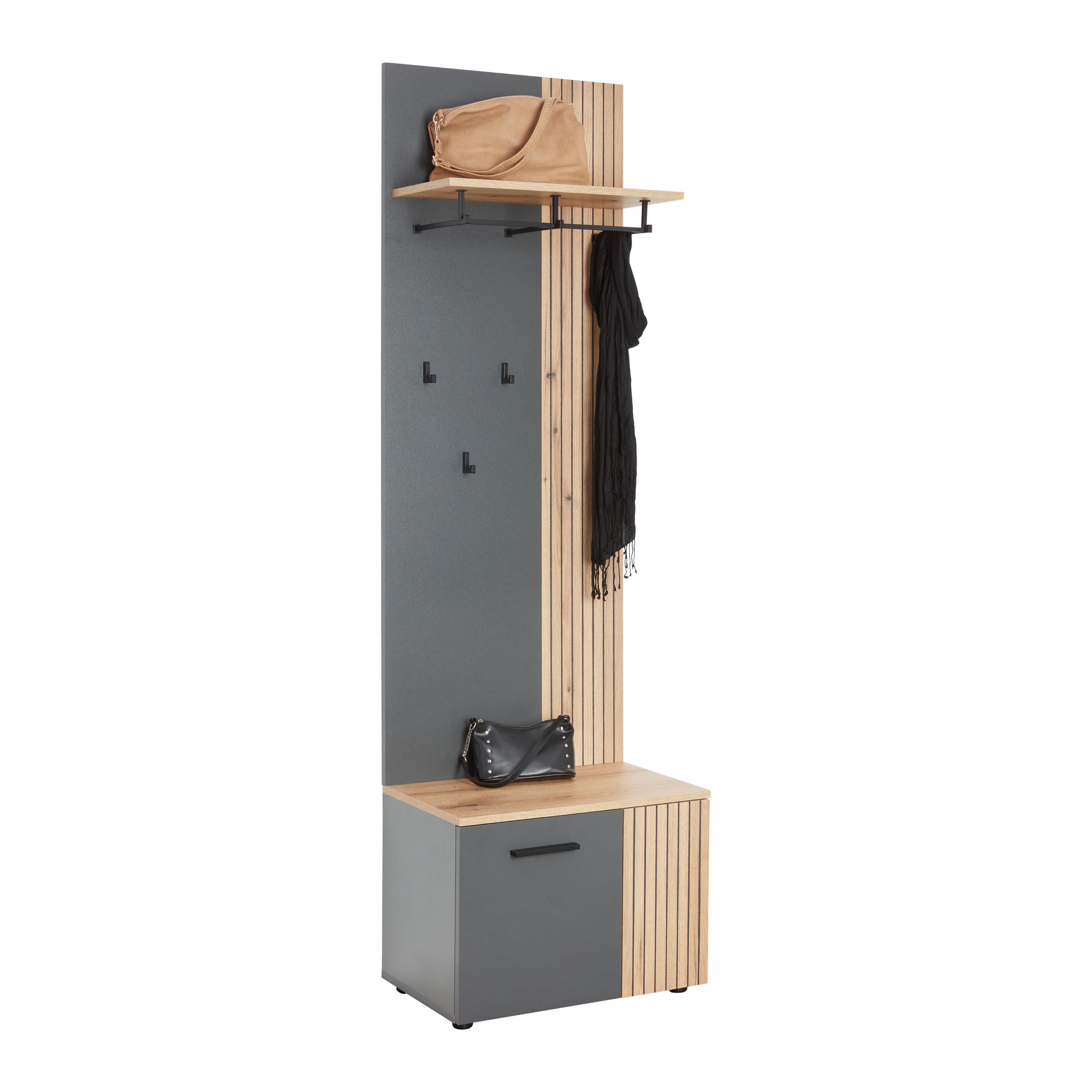 Garderobenpaneel Cadix mit Bank Anthrazit/Eichefarben - Eichefarben/Anthrazit, MODERN, Holzwerkstoff (60/195/36cm) - Mömax