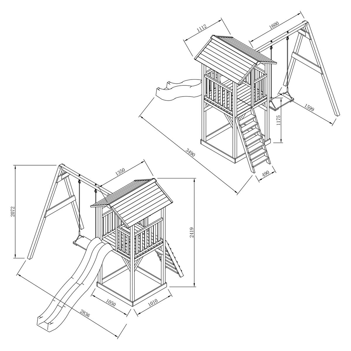 SPIELTURM A025.121.90 - Braun/Weiß, KONVENTIONELL, Holz/Kunststoff (283,6/241,9/349cm) - Ambia Garden