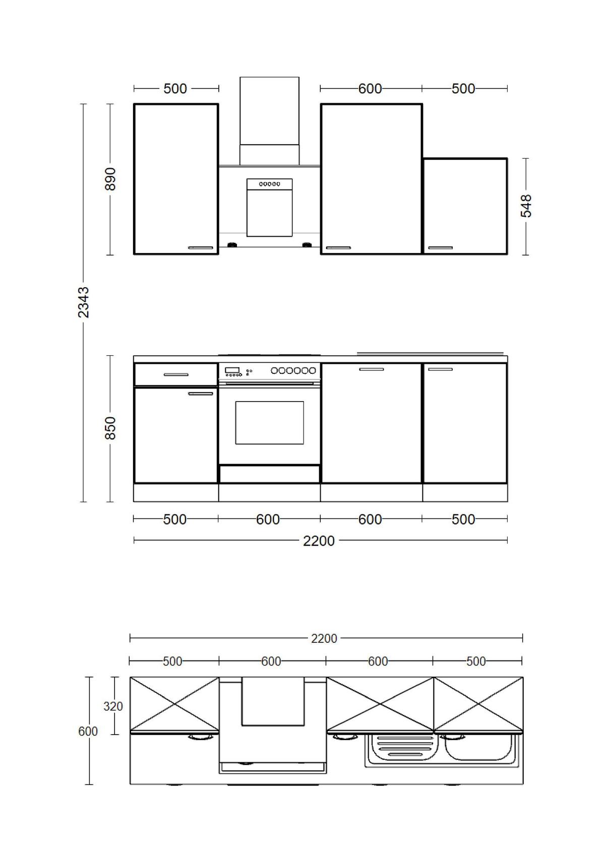 Küchenblock in Buche/Creme inkl. Geräte und Spüle 'Nano' - Edelstahlfarben/Beige, MODERN, Holzwerkstoff/Kunststoff (220cm) - FlexWell